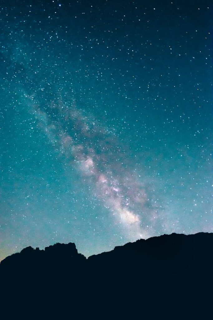 Beautiful capture of the Milky Way across a clear night sky over a mountain silhouette.